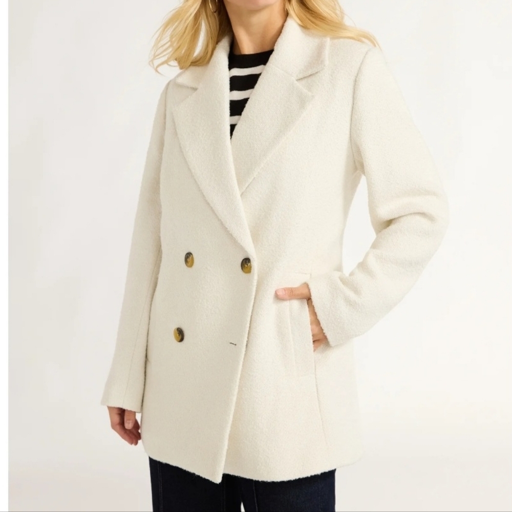 Free Assembly Women's Cream Boxy Double-Breasted Coat